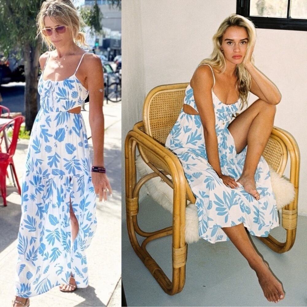 l*space White and Light Blue Floral Maxi Dress with Side Slit - Picture 3 of 15